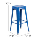 Flash Furniture 30" High Backless Blue Metal Indoor-Outdoor Barstool with Square Seat-Drain Hole in Seat
