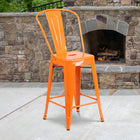 Flash Furniture Commercial Grade 24" High Orange Metal Indoor-Outdoor Counter Height Stool with Back-Lightweight Design