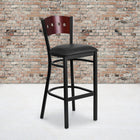 Flash Furniture HERCULES Series Black 4 Square Back Metal Restaurant Barstool - Mahogany Wood Back, Black Vinyl Seat - 2 Pack-Welded Joint Assembly