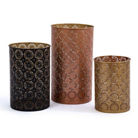 CTG Metallic Laser Cut Candle Holders, Honey Gold, 3 Pack-Large: 4.5"D x 8"H / MediuMedium: 4.25"D x 6.5"H / SmalLarge: 3.55" x 5.13"H