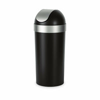 Umbra Venti Trash Can with Swing Top Lid - Black/Nickel - 16-Gallon (62 L) Capacity-Polypropylene swing top can with brushed metallic accents