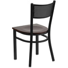 Flash Furniture HERCULES Series Black Grid Back Metal Restaurant Chair - Walnut Wood Seat-Walnut Finished Wood Seat