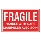 SPC 'Fragile Handle With Care' Die Cut Labels - White/Red - 3" x 5" - 500/Roll-White print on red