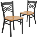 Flash Furniture HERCULES Series Black "X" Back Metal Restaurant Chair - Natural Wood Seat - 2 Pack-"X" Back Design