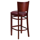 Flash Furniture Lacey Series Solid Back Mahogany Wood Restaurant Barstool - Burgundy Vinyl Seat-Burgundy Vinyl Upholstered Seat