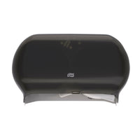 Tork Twin Jumbo Bath Tissue Roll Dispenser with See-Through Window - Smoke Grey-Modern and seamless design - make the right impression