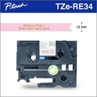 Brother Genuine TZERE34 Decorative Ribbon for P-touch Label Makers - 12 mm wide x 4 m long - Gold on Pink Satin-Perfect for adding your own personal, decorative touch to gift-wrapping, party favours, home décor, scrapbooking, craft projects and more