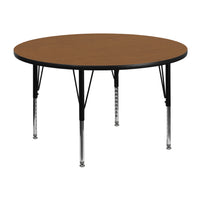 Flash Furniture 48'' Round Activity Table with Thermal Fused Laminate Top and Height Adjustable Pre-School Legs, Oak-Oak Laminate