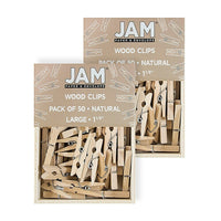 JAM Paper Wood Clothing Pin Clips, Medium, 1 1/8, Natural Brown, 2 Packs of 50, 100 Total (2230719108a)-Natural Brown Wood