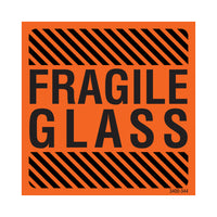 SPC Fragile Glass Label - 3" x 3" - Black on Fluorescent Red - 500 Pack-Label Description "Fragile Glass"