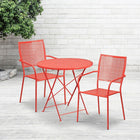 Table de jardin ronde (30po) et pliable en acier corail/2 chaises au dossier carré, intérieur/extérieur [CO-30RDF-02CHR2-RED-GG]-L’ensemble comprend une table pliable et deux chaises