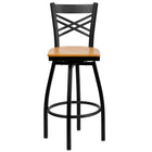 Flash Furniture Hercules Series Black "X" Back Swivel Metal Bar Stool, Natural Wood Seat, 2 Pack-Set of 2 Metal Dining Bar Stools