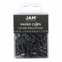 JAM Paper Colored Standard 1" Paper Clips - Grey - 3 Packs of 100-Color: Dark Grey