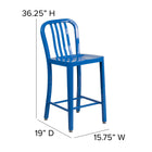 Flash Furniture Commercial Grade 24" High Blue Metal Indoor-Outdoor Counter Height Stool with Vertical Slat Back - 2 Pack-Designed for Indoor or Outdoor Use