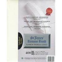 St. James Resume Bond Paper, Linen, Ivory, 24 lb, 8 1/2" x 11", 400 Pack-Premium quality 24 lb bond, linen