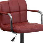 Flash Furniture Contemporary Quilted Vinyl Adjustable Height Barstool with Arms & Chrome Base - Burgundy-Vinyl Wrapped Chrome Arms