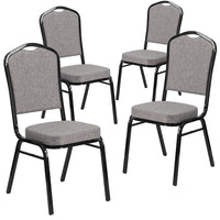 Chaise de banquet empilable en tissu gris avec dossier couronne, siège épais et cadre noir, ensemble de 4 [4-FD-C01-B-5-GG]-Ensemble de 4 chaises de banquet polyvalentes