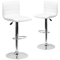 Flash Furniture Contemporary Vinyl Adjustable Height Barstool with Horizontal Stitch Back & Chrome Base - White - 2 Pack-Set of 2 Contemporary Style Stools