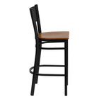 Flash Furniture HERCULES Series Black Grid Back Metal Restaurant Barstool - Cherry Wood Seat - 2 Pack-Cherry Finished Wood Seat