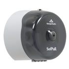 Georgia-Pacific SofPull Mini distributeur de papier hygiénique à 1 rouleau Centerpull - Fumée-Le rouleau entièrement enveloppé aide à réduire la contamination croisée