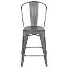 Flash Furniture Commercial Grade 24" High Distressed Silver Grey Metal Indoor-Outdoor Counter Height Stool with Back-Set of 4 Bistro Style Counter Stools