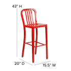 Flash Furniture Commercial Grade 30" High Metal Indoor-Outdoor Barstool with Vertical Slat Back - Red - 2 Pack-Designed for Indoor or Outdoor Use