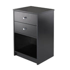Winsome Ava Accent Table With 2 Drawers, Black-Perfect table for your night time essentials with two Drawers plus open cabinet for storage.  Black with metal accents.  Overall table size 23.74" H. x 15.75" W. x 12.68" D.  Top dimension is 15.75" W. x 11.80" D. and inside Drawer is 3.75" H. x 12.75" W. x 9.68" D.  Open cabinet is 9.3" H. x 14.25" W. x 11.06" D. Black veneer on composite wood.  Assembly required.