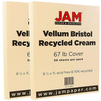 JAM Paper Vellum Bristol Cardstock, 8.5 x 11, 67lb Cream Ivory, 2 packs of 50 (169824g)-Cream