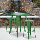 Tabouret de bar intérieur / extérieur de 30 po haut qualité commerciale en métal vert sans dossier avec siège carré-Le trou de vidange du siège facilite le séchage