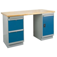 Kleton Workbench, Laminated Top, 2 Pedestals, 2 Drawers and 1 Door, 24"W x 60"L x 34"H-34" overall height