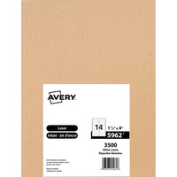 Avery White Rectangle Labels with Easy Peel, 1-1/3" x 4", for Laser/Inkjet Printer, 3500 Pack (5962)-1 1/3" x 4", White
