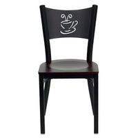 Flash Furniture – Chaise de restaurant HERCULES en métal à dossier ajouré, noir, siège en acajou (XUDG6099COFMAHW)-Chaise en métal