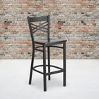 Flash Furniture – Tabouret bistro en métal, traverses en X, noir, siège en noyer à 29 po du sol, 2/bte (XU6FOBXBARWAW)-Siège en contreplaqué épais de 0,625 pouce