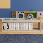 Flash Furniture Bright Beginnings Commercial Grade Modular Wooden Classroom Open Storage with Upper Shelf w/Raised Edges-Natural-Wipe Clean with a Damp Cloth