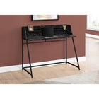 Monarch Specialties 7544 48" Computer Desk - Black Marble-Look/Black Metal-Sturdy metal base in a black finish provides stability and features trapezoid-shaped legs for a sleek, contemporary look