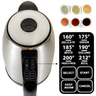 Kenmore 1.7L Cordless Electric Tea Kettle with 6 Temperature Presets-LED illuminated view-through water level indicator let you see when it's time to refill