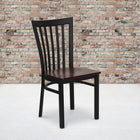 Chaise de restaurant de la série HERCULES en métal noir à dossier type de maison d'école - Siège en bois d'acajou-Assemblage soudé