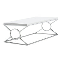 Monarch Specialties 3400 Coffee Table - Glossy White With Chrome Metal-Thick and spacious glossy white table top