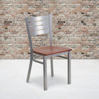 Flash Furniture HERCULES Series Slat Back Metal Restaurant Chairs with Cherry Wood Seat - Silver - 2 Pack-Welded Joint Assembly