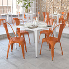 Flash Furniture Commercial Grade Orange Metal Indoor-Outdoor Stackable Chair-Plastic Caps on cross brace protect finish when stacked