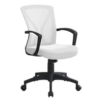Monarch Specialties 7341 Office Chair - White/Black Base-Mid-back office chair with fixed armrests in black, with breathable, polyester mesh fabric in white