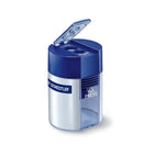 Staedtler Premium-Quality Metal Sharpener with Round Container - 2 Holes - Silver and Blue - 1 Pack-Metal sharpener, Plastic receptacle