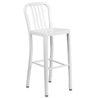 30'' Round White Metal Indoor-Outdoor Bar Table Set with 4 Vertical Slat Back Barstools [CH-51090BH-4-30VRT-WH-GG]-4