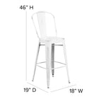 Flash Furniture 30" High Distressed Metal Indoor-Outdoor Barstool with Back - White-Footrest