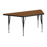 Flash Furniture 24''W x 48''L Trapezoid Activity Table with 1.25'' High Pressure Top and Height Adjustable Pre-School Legs, Oak-Oak Laminate