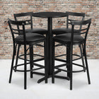 Flash Furniture 24" Round Black Laminate Table Set with X-Base & 4 Two-Slat Ladder Back Metal Barstools - Black Vinyl Seat-Set Includes 4 Barstools, Round Table Top and X-Base