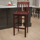 Flash Furniture HERCULES Series School House Back Mahogany Wood Restaurant Barstool-Supportive Leg Braces