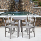 24'' Round Silver Metal Indoor-Outdoor Table Set with 4 Vertical Slat Back Chairs [CH-51080TH-4-18VRT-SIL-GG]-24"W x 24"D x 29"H