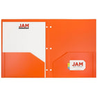JAM Paper Plastic Heavy Duty 3 Hole Punched 2 Pocket School Folders, Orange, 108 Pack (383HHPORA)-Colour: orange