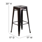 Flash Furniture Commercial Grade 30" High Backless Black-Antique Gold Metal Indoor-Outdoor Barstool with Square Seat-Black-Antique Gold Powder Coated Frame Finish